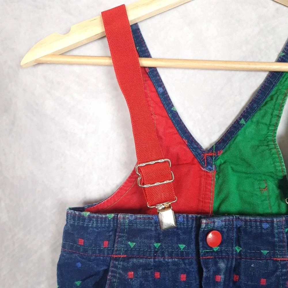Vintage OshKosh B'gosh Overalls Toddler 3T Vestbak Colorblock Geometric 80s